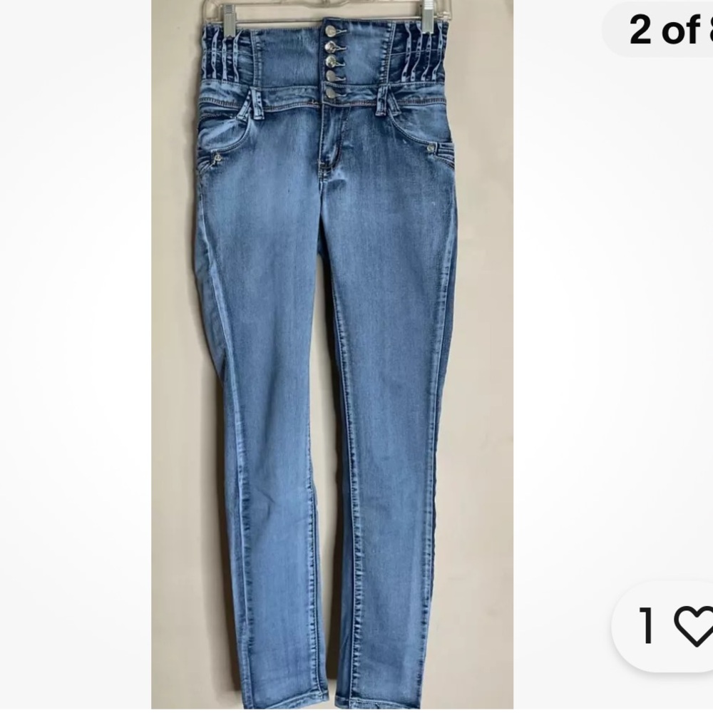 Up River blue chambray wash skinny jeans details booty ridges size 7 - Picture 16 of 16